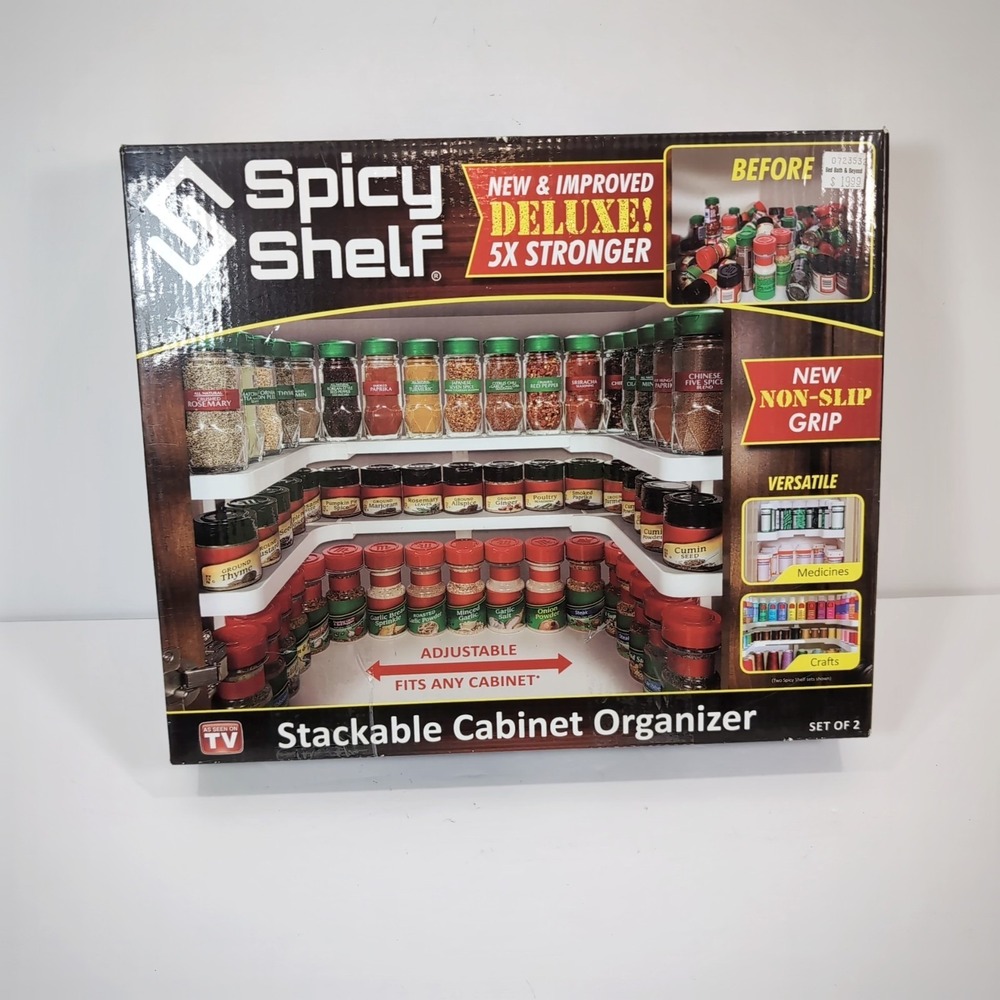 Spicy Shelf Premium Deluxe Set of Two Stackable Cabinet Organizer Non Slip - New